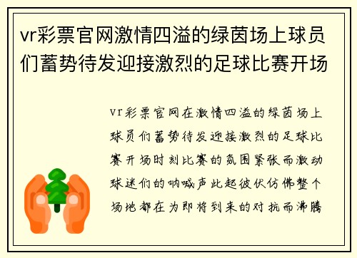 vr彩票官网激情四溢的绿茵场上球员们蓄势待发迎接激烈的足球比赛开场时刻
