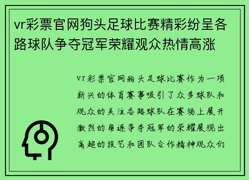vr彩票官网狗头足球比赛精彩纷呈各路球队争夺冠军荣耀观众热情高涨
